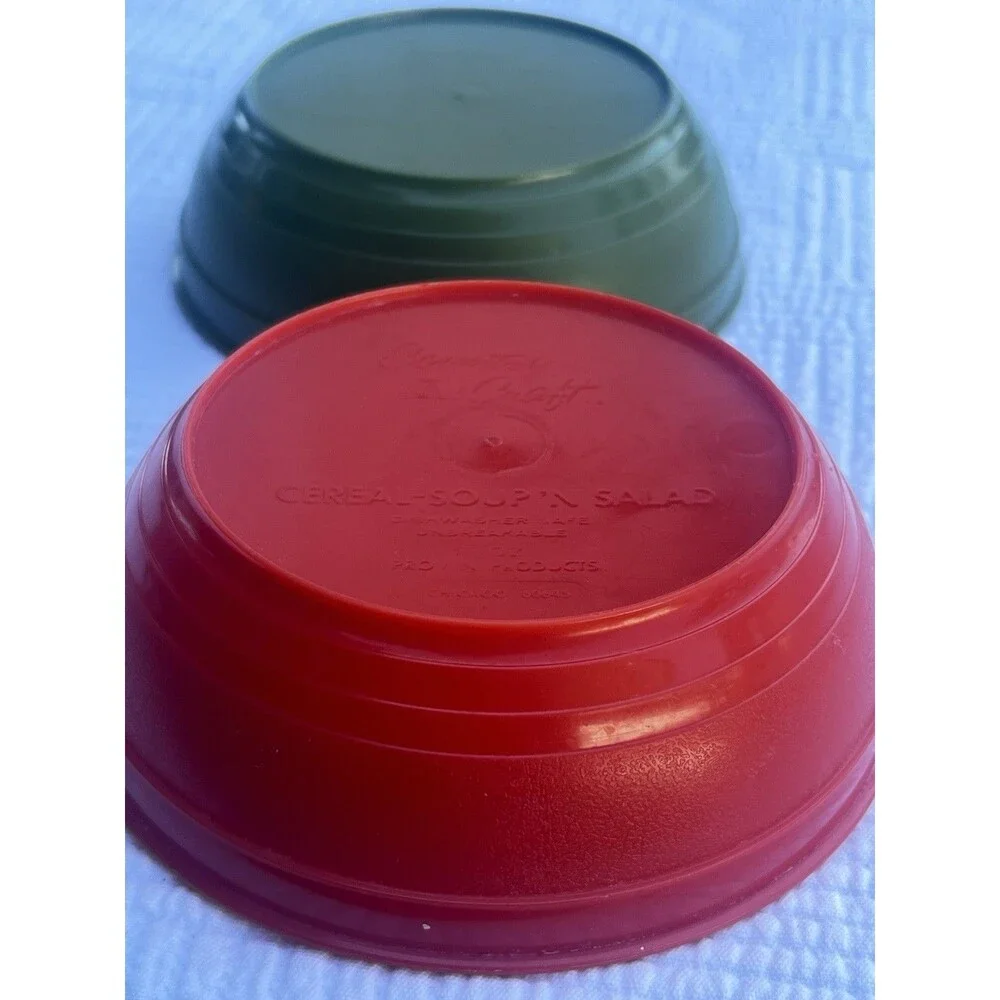 Vintage 1970s Country Craft 16 Oz Cereal Soup Salad Bowls Orange Green Pair
